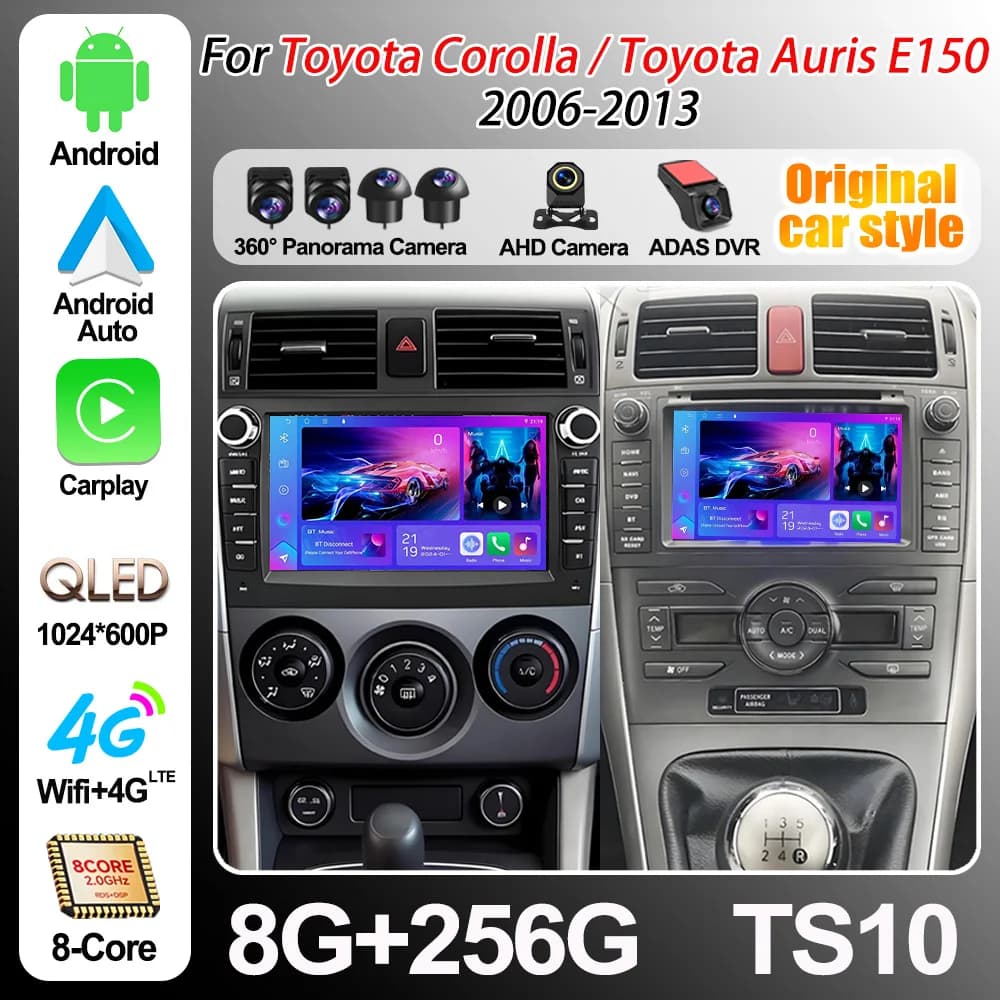 7" Car Radio For Toyota Corolla E140/150 / Toyota Auris E150 2006-2013 Android 16 Multimedia Video Player Gps navigation 8 Core