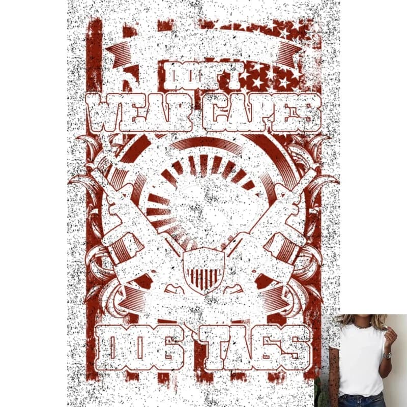 Vintage American Slogan Gun & Shield Heat Transfer White Ink Iron - on Patch, Suitable for T - Shirts, Canvas Bags, Casual