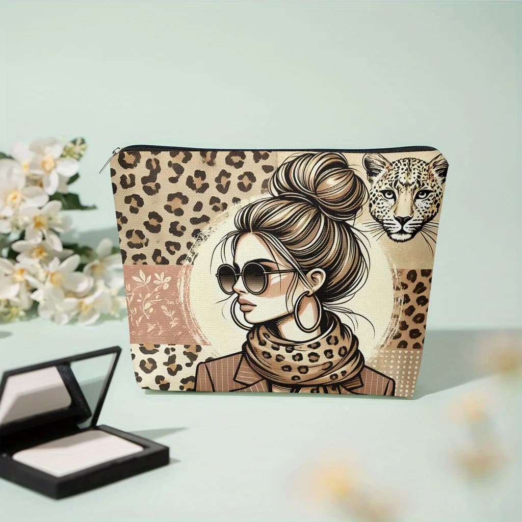 Una borsa per cosmetici alla moda con motivo da donna, graziosa borsa multifunzionale con cerniera, borsa per riporre gioielli