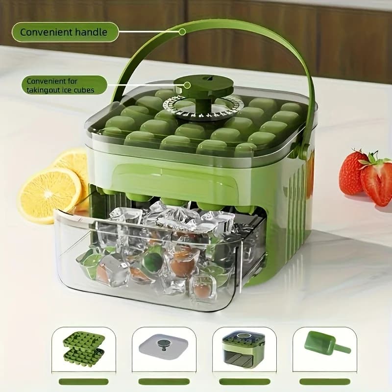 Contenitore Portatile per Cubetti di Ghiaccio Senza Alimentazione, Facile da Usare, Doppio Strato, Doppio Uso, per Produzione e Conservazione Ghiaccio, Frigorifero Salvaspazio, Organizzatore Domestico