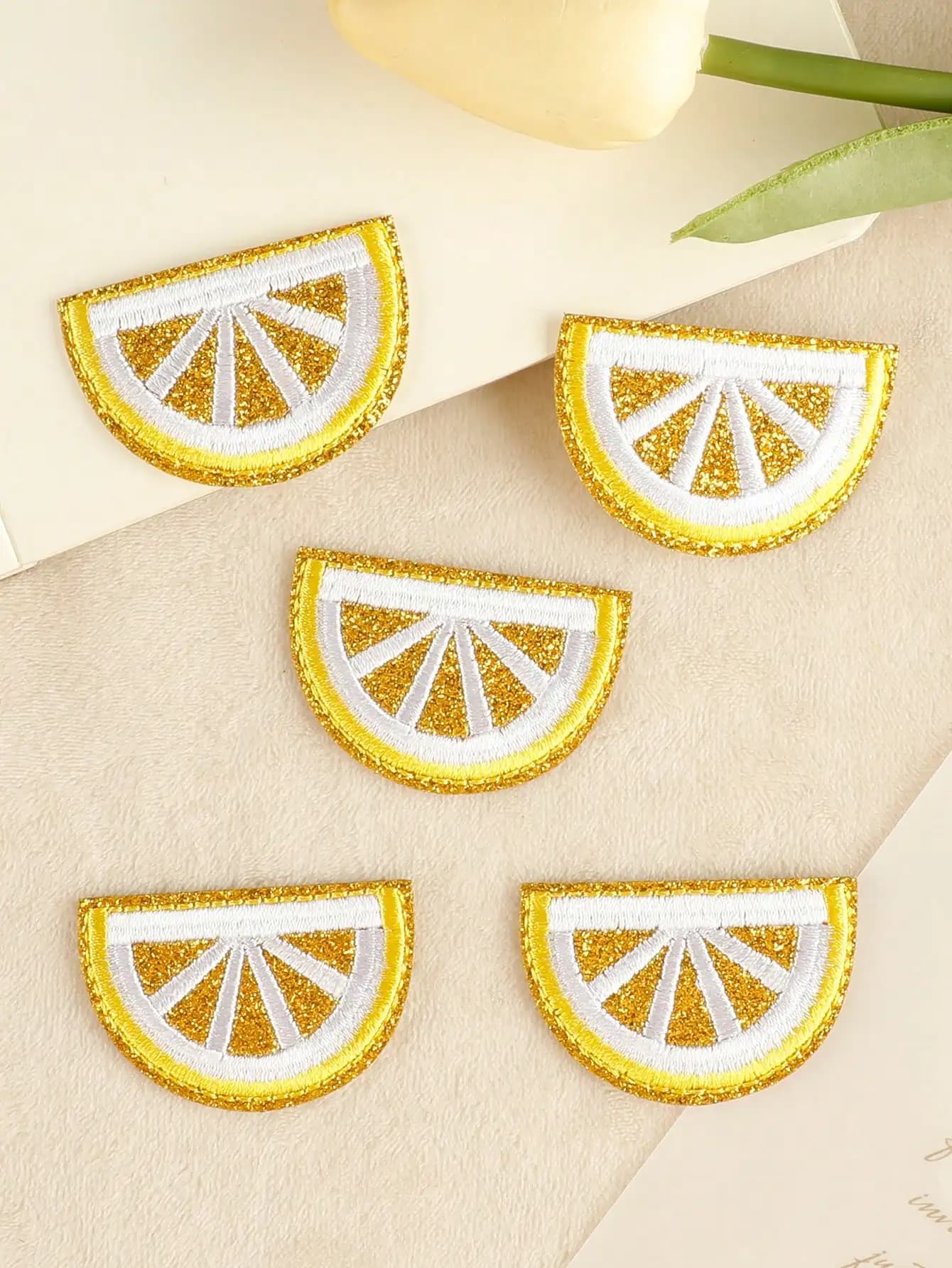 1 Set di 5 toppe ricamate al limone, ferro su Applique per indumenti, cappelli, cucito fai da te