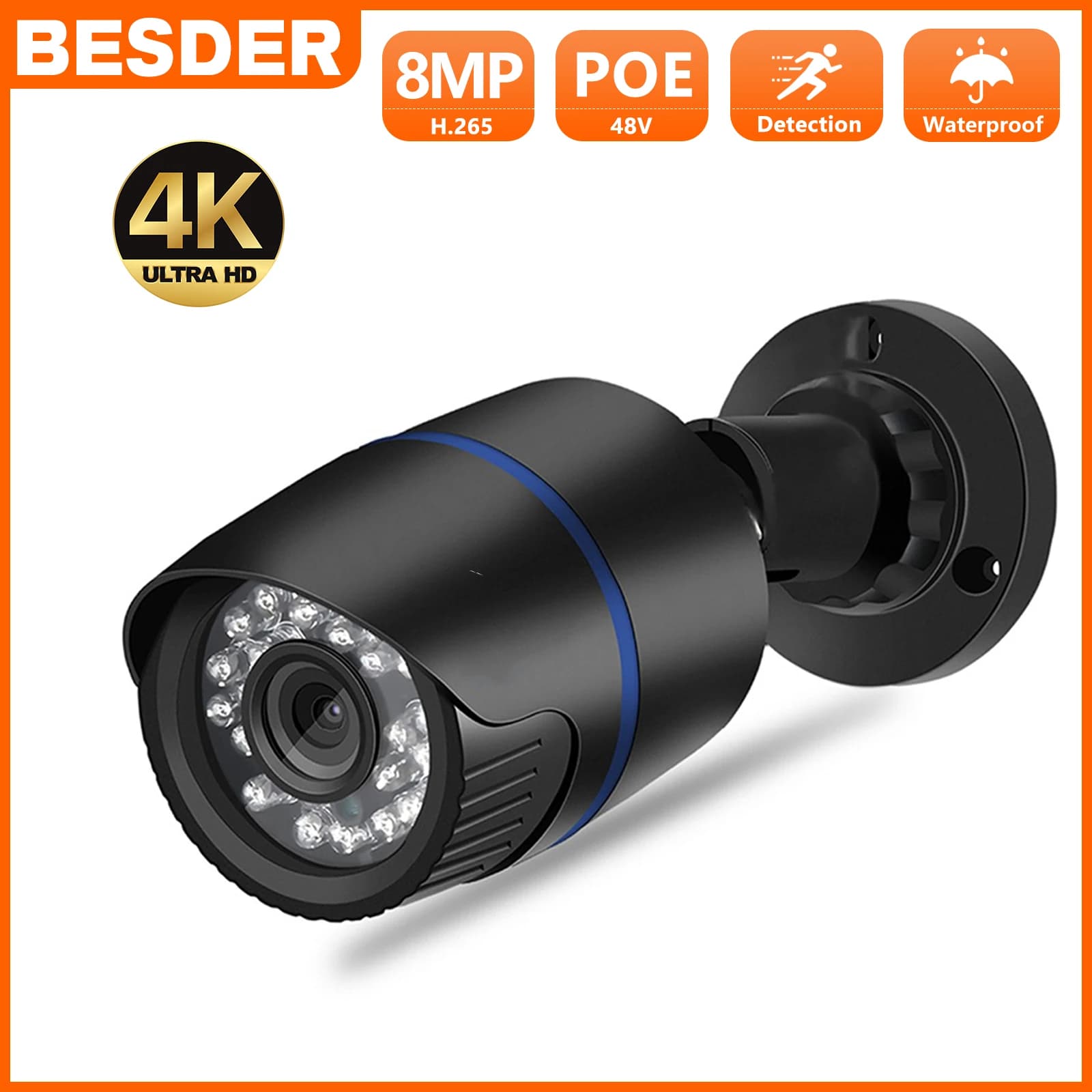 BESDER 8MP 4K IP Camera 2.8mm telecamera grandangolare telecamera di sicurezza esterna telecamere cablate Bullet Camara CCTV Easy Remote View XMEye Rilevamento del movimento 5MP 4MP 1080P Video sorveglianza telecamera