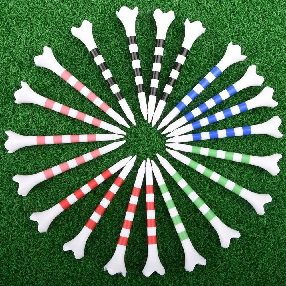 Set di magliette da golf in plastica da 20 pezzi 70/83 mm con strisce durevoli porta palline da golf strisce di plastica tee per pratica di golf attrito ridotto