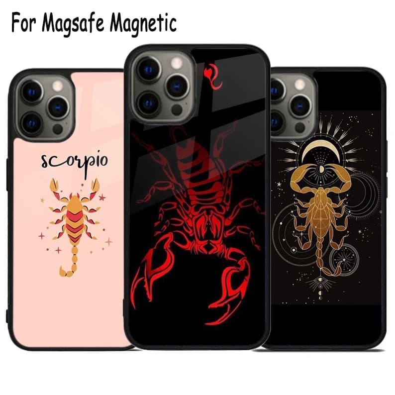 Custodia per telefono con ricarica wireless a forma di scorpione terrificante per iPhone 17 Air 15 16 16e 14 13 11 12 Pro Max Plus, Cover Magnetica Magsafe