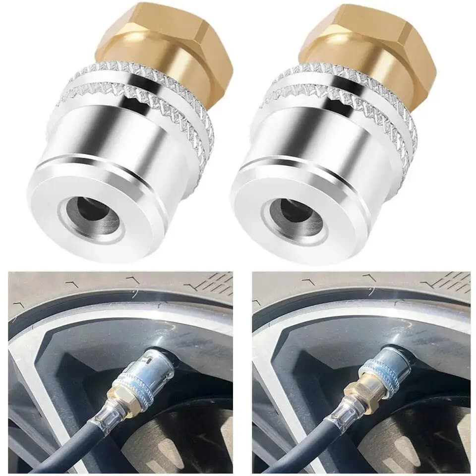 2 Pezzi Attacco Rapido per Gonfiaggio Pneumatici 1/4NPT in Ottone a Flusso Chiuso per Manometro Gonfiatore Compressore d'Aria Strumenti Riparazione Pneumatici