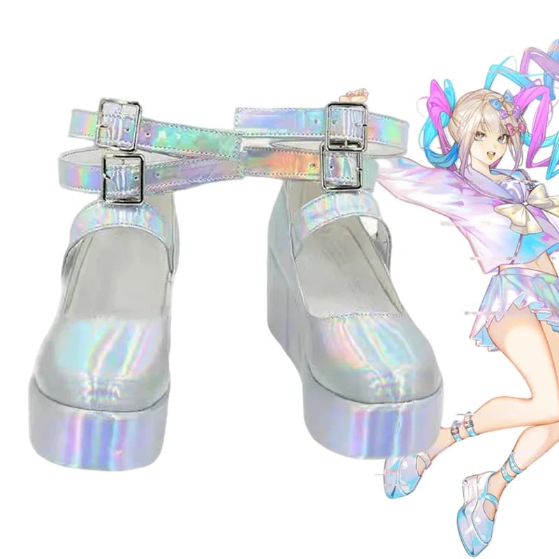 Scarpe Cosplay Anime NEEDY GIRL OVERDOSE Rain Ame, Stivali con Tacco Alto in Pelle PU Argento per Donna, Costume per Carnevale e Mascherata