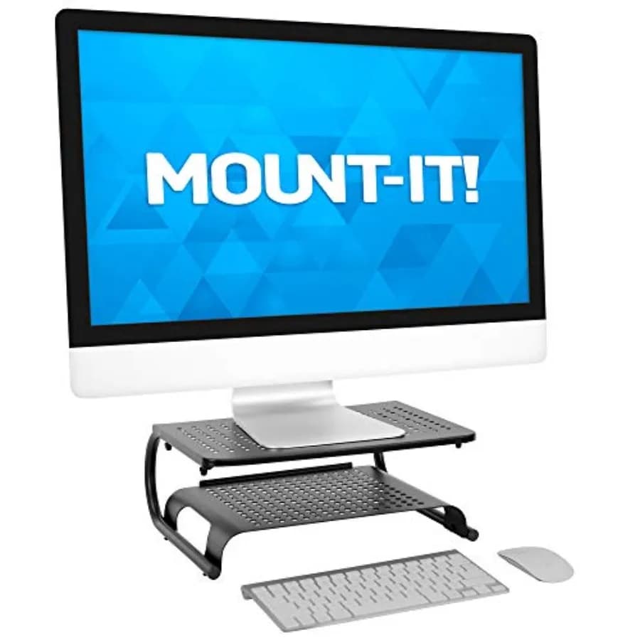 Organizzatore da Scrivania a 2 Livelli, Supporto per Monitor con Ripiano Porta Tastiera per Desktop, Laptop, Stampanti, Ufficio Domestico