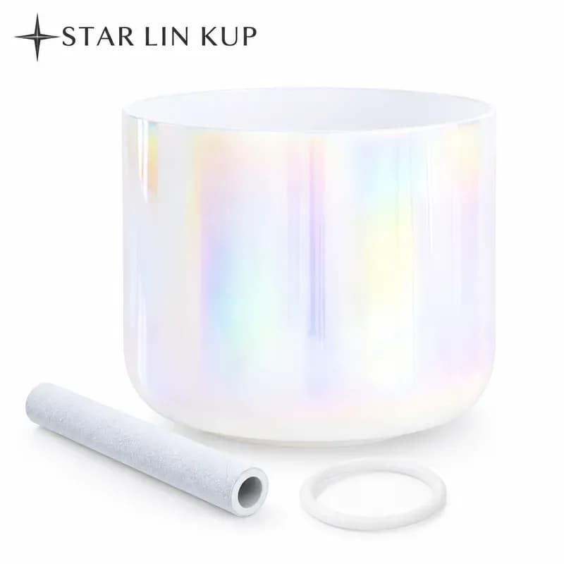 STAR LIN KUP 6 Inch Clear Quartz Crystal Singing Bowl Dream Pearl Color Cosmic Light Sound Healing Meditation Instrument with