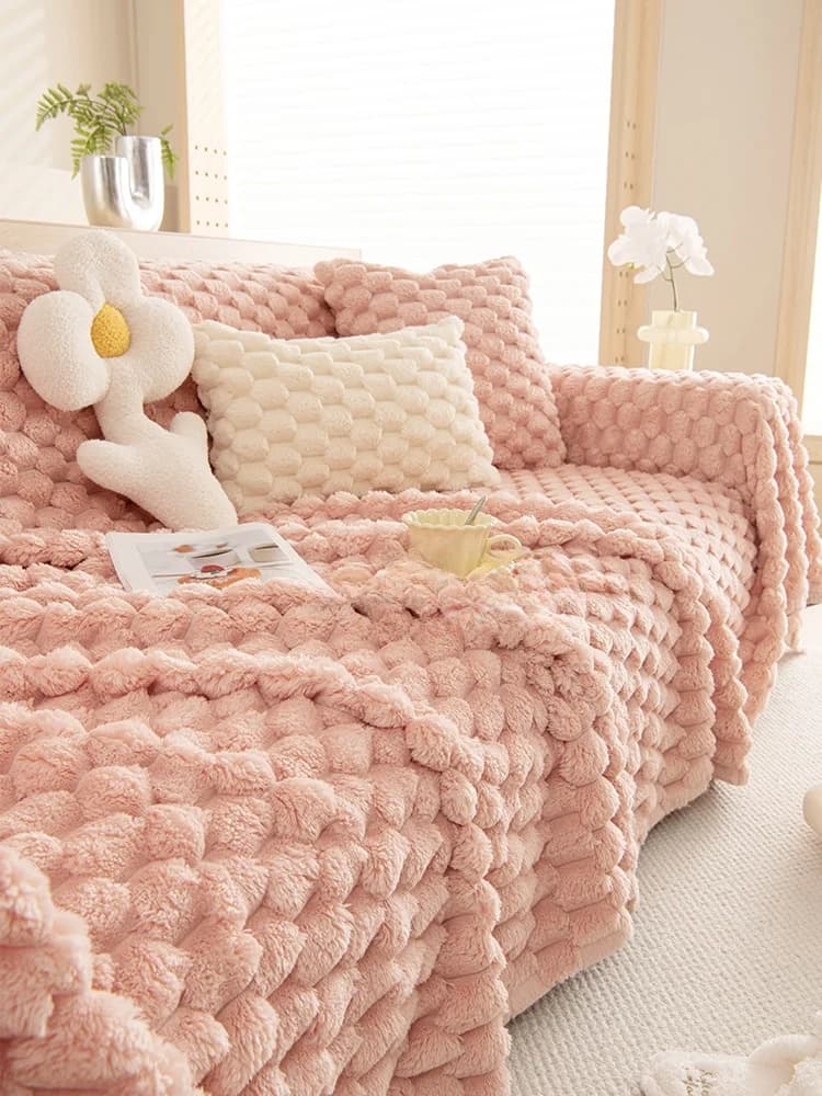 Copridivano in Peluche a Doppia Faccia Stile Mandarino, Protezione Completa per Divano Autunno/Inverno, Antigraffio, Stile Nordico
