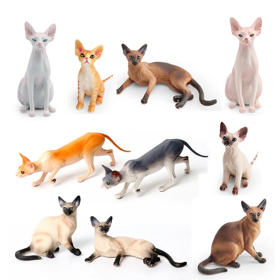 Simulazione Bella Sphynx Gatto senza peli Devon Rex Gatti siamesi Modello dipinto a mano Figurine Cake Topper Regalo di compleanno di Natale