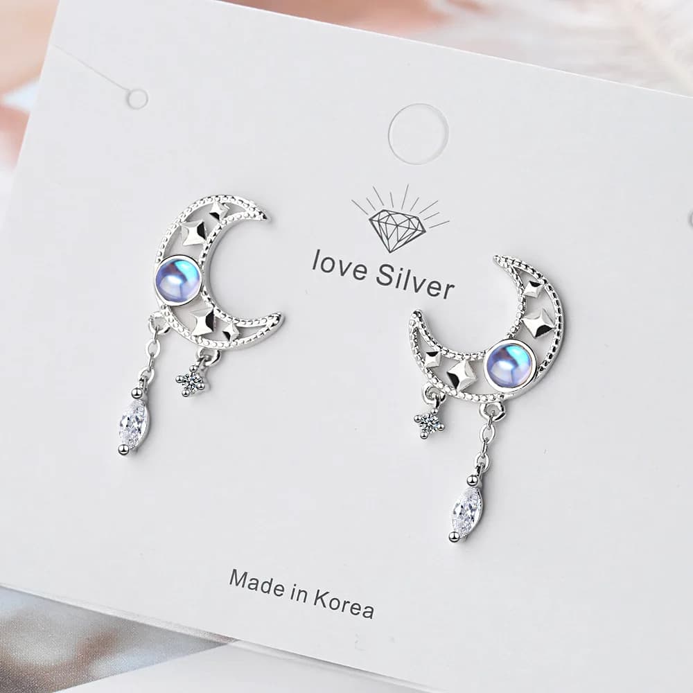 New in 925 Sterling Silver Women Moon Tassel Stud Earrings For Women Luxury Designer Jewelry Wholesale