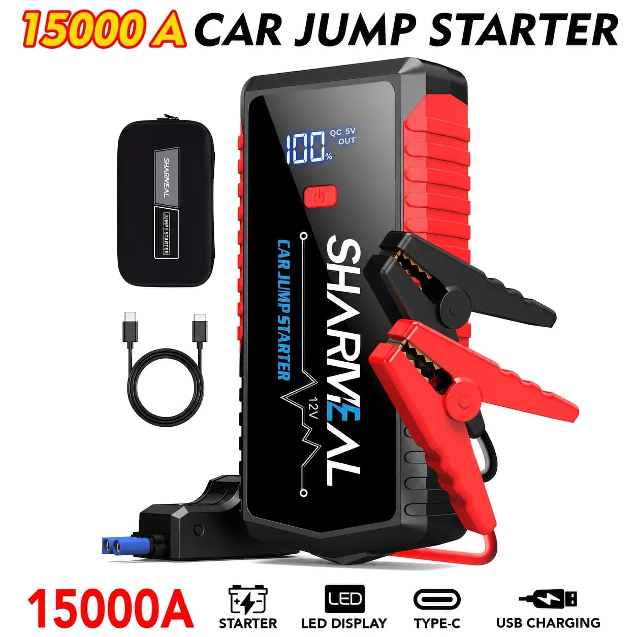 Avviatore di Emergenza Multifunzione 10000A/13000A/15000A con Avvio Singolo, Opzionale 16000A, Booster Batteria Portatile 12V, Integrato