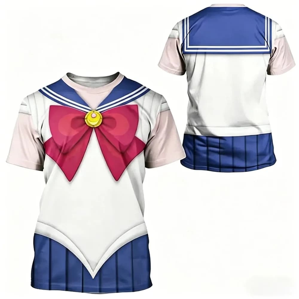 T-shirt stampata in 3D a tema Sailor Moon Usagi Sailor Suit Estate 2026, traspirante, ad asciugatura rapida, casual, a maniche corte, top per outfit familiari