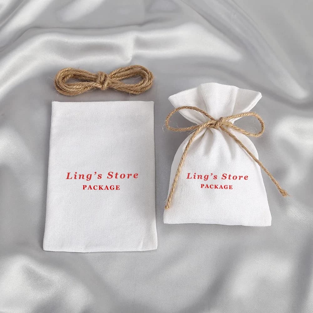 50Pcs Lovely Personalized Logo White Cotton Bag Jewelry Muslin Canvas Pouch Wedding Gift Earring Necklace 7x9cm 8x10cm Packaging
