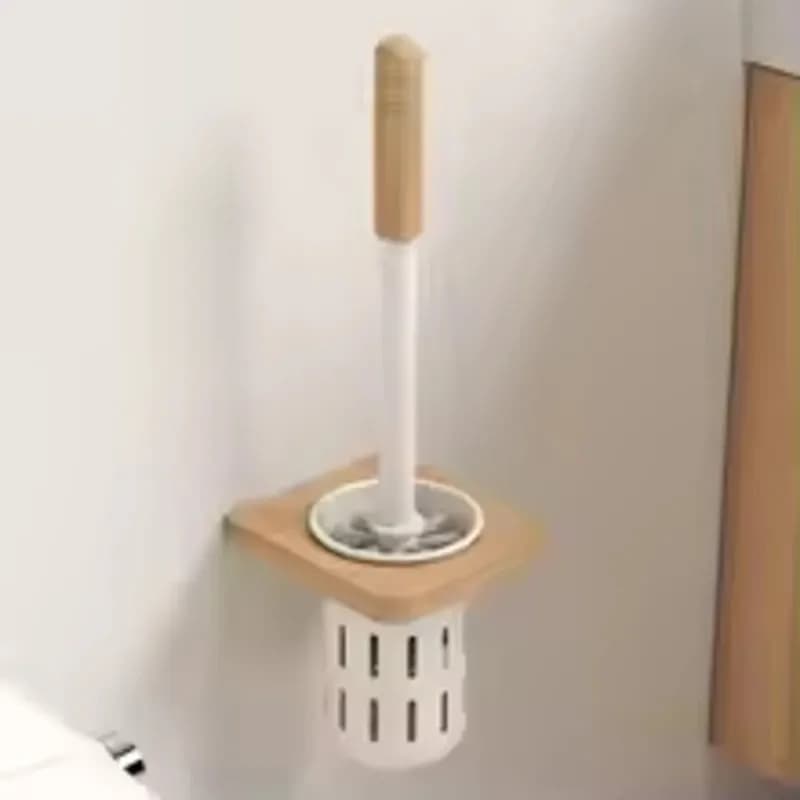 A01F-Bagno Scopino per WC autoadesivo Tipo a parete Scopino per WC domestico Spazzola per WC non perforata Spazzola con manico in legno