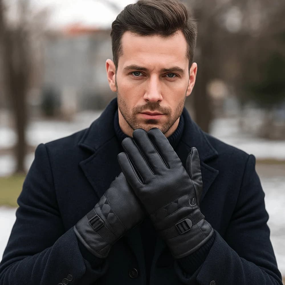 Guanti da sci invernali neri regalo Mantieni caldi guanti in pelle da uomo impermeabili Guanti da guida antivento stile coreano all'aperto