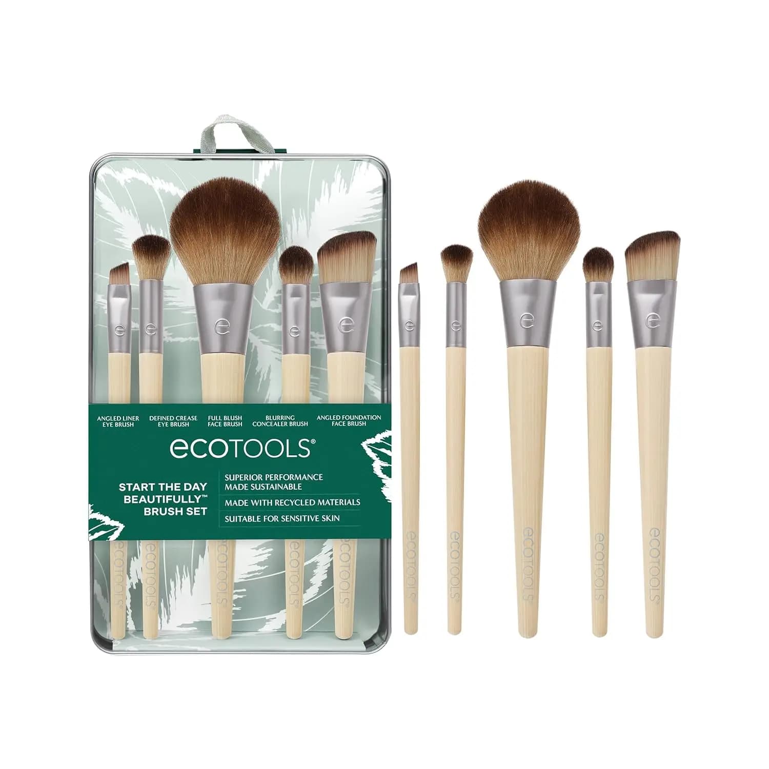 Set di 6 Pennelli per Trucco con Pennello Angolato per Fondotinta, Correttore, Ombretto, Eyeliner e Blush per un'Applicazione Impeccabile, Sintetici