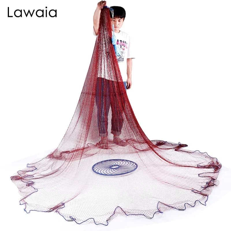 Rete da esterno Lawaia con ciondolo in acciaio linea intrecciata in Nylon rete da pesca a mano con grande rete ad anello in plastica blu