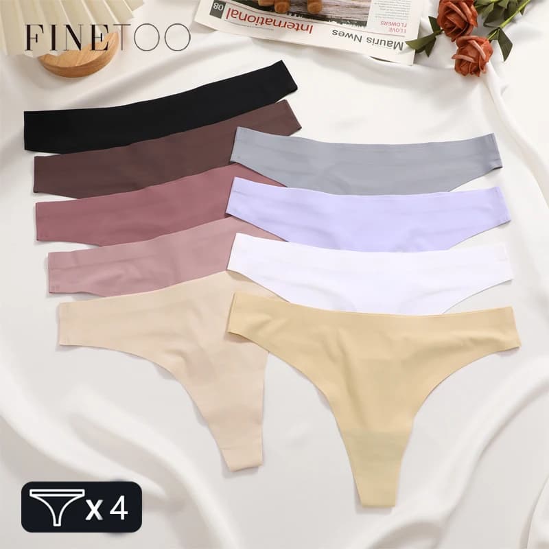 FINETOO 4 pezzi biancheria intima senza cuciture in seta di ghiaccio perizoma a vita bassa sexy tinta unita bikini mutande intimo elasticizzato femminile