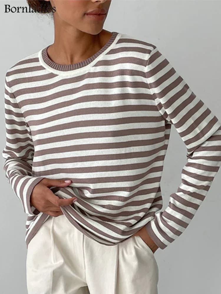 Bornladies maglione a righe lavorato a maglia donna 2025 autunno inverno allentato casual pullover spessi femminile caldo girocollo a maniche lunghe top