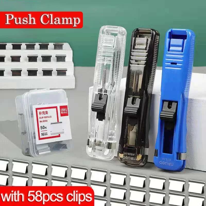 Nuovo Push Clip cucitrice graffetta raccoglitore Push Clamp Dispenser di nastro graffette forniture per ufficio Set cucitrice Desktop Office