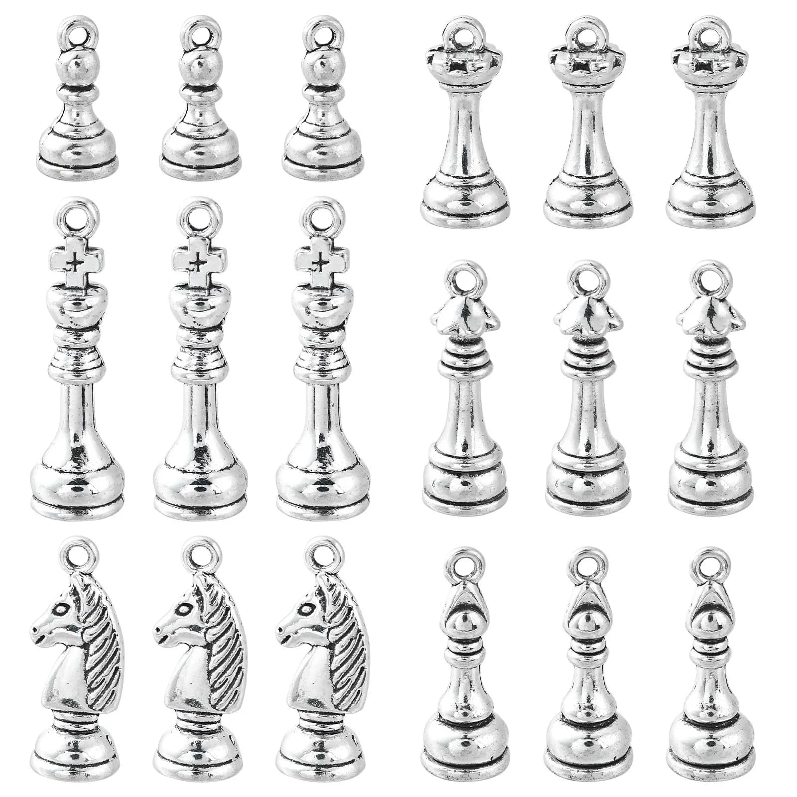 Pandahall 60Pcs 6 Styles Tibetan Chess Piece Charms 3D international Chess Piece Charms per la creazione di gioielli artigianato fai da te