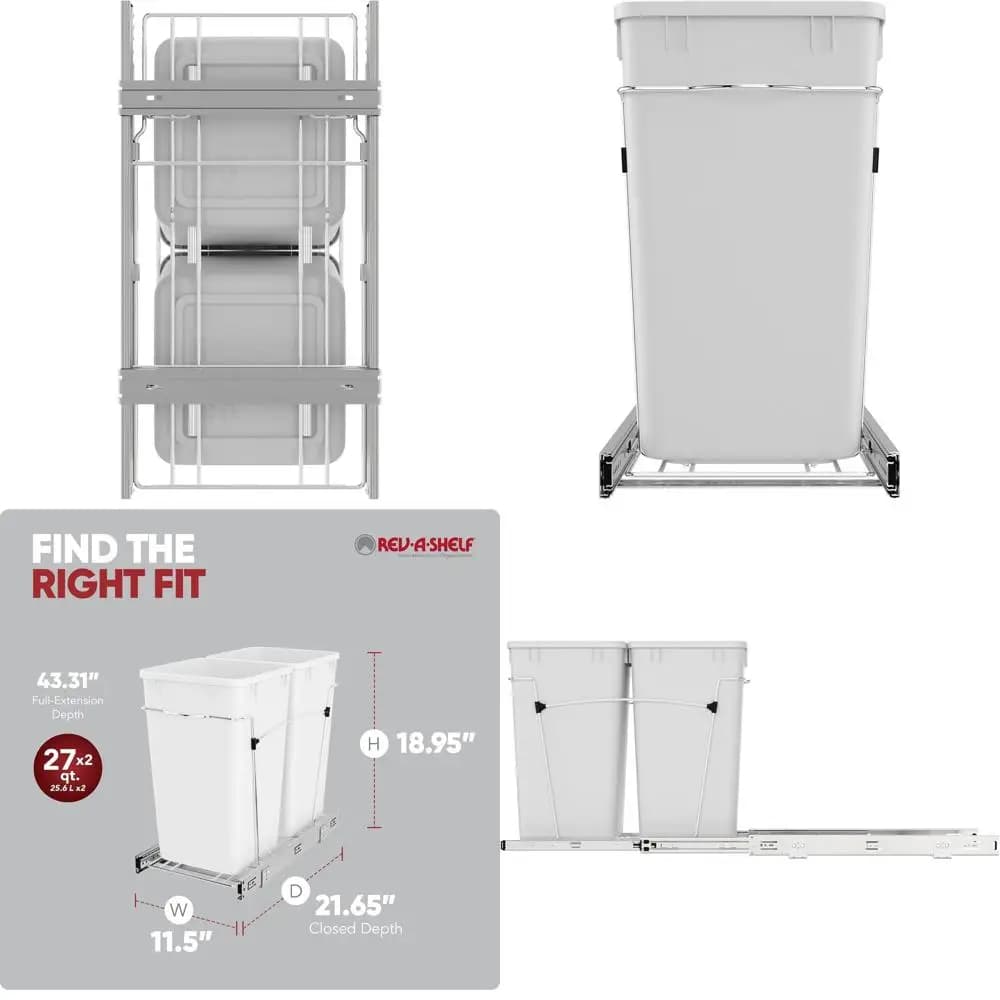 Cestino Estraibile per Rifiuti da Cucina 27 Qt con Guide a Estensione Completa, Bianco