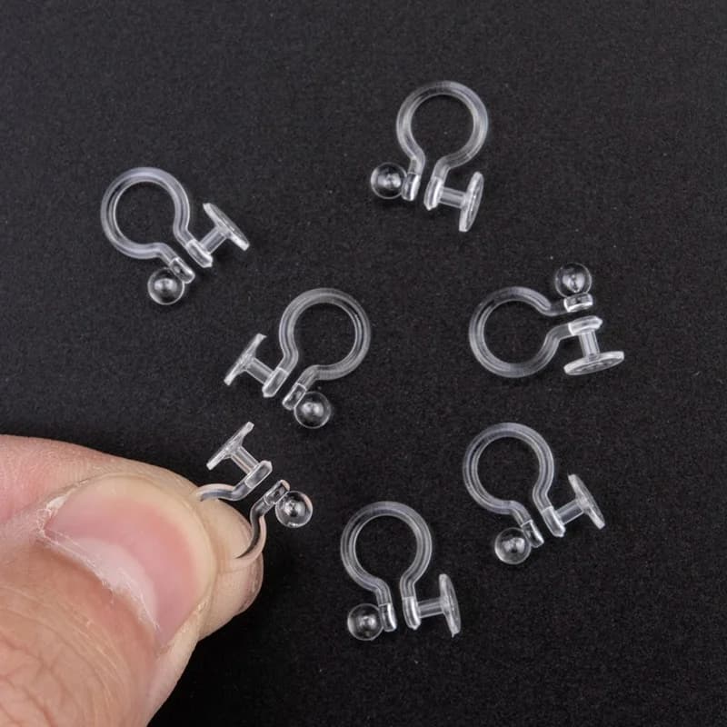 20 pezzi di orecchini a clip in plastica per orecchini fai da te non forati che realizzano sfere trasparenti da 9x11 mm: vassoio da 3 mm: 5 mm Foro: 0,6 mm