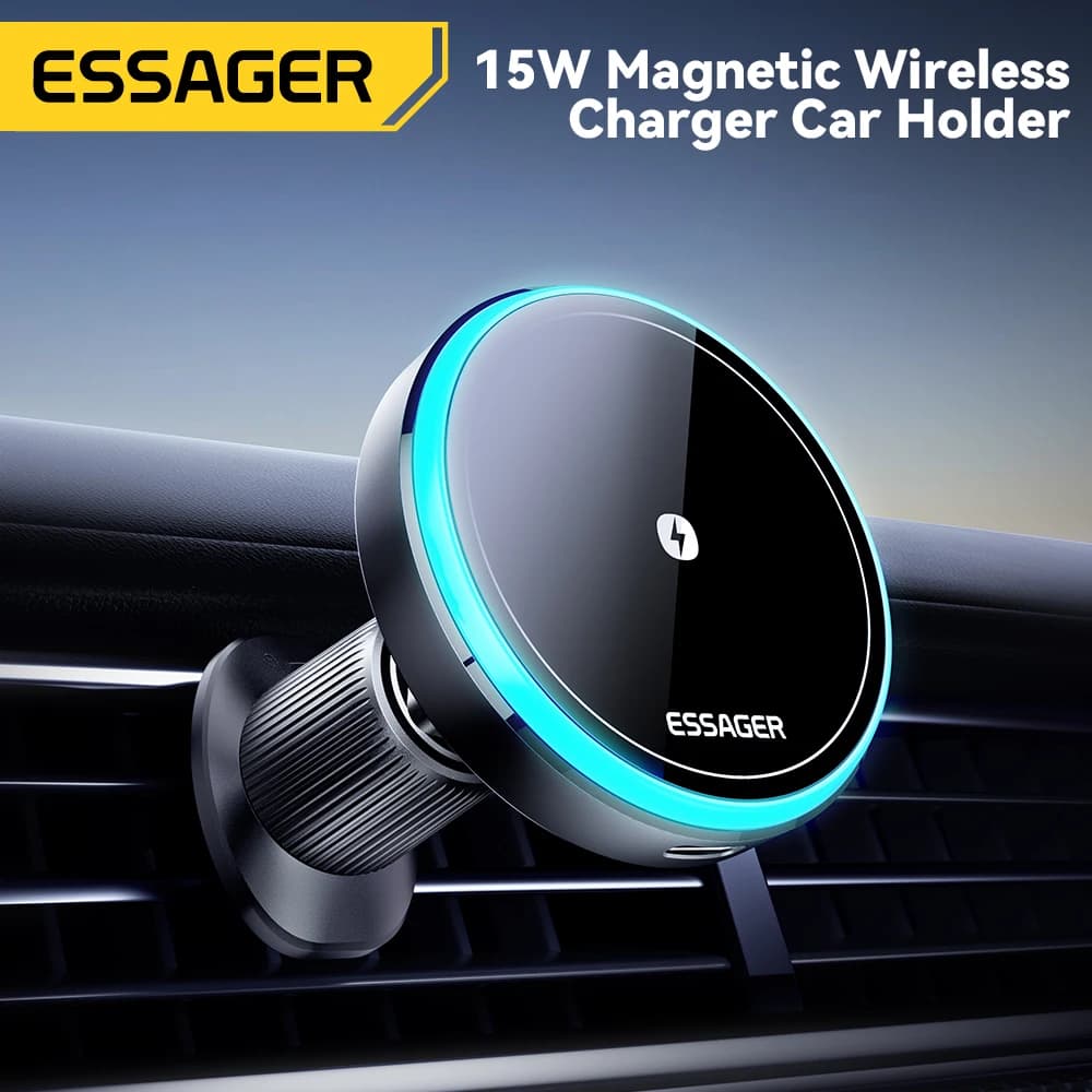 Car Phone Support with Magnetic Wireless Charger Essager 15W RGB seven color fast charging support for IPhone15 14 13Android