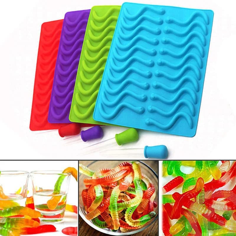 20PCS fori creativi fai da te Silicone Gummy Snake Worms stampo per cioccolato zucchero caramelle stampi per gelatina stampo per tubo di ghiaccio stampo strumenti per decorazioni per torte