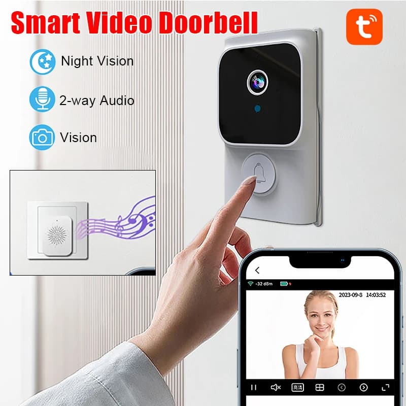 Campanello Video Intelligente Wireless Tuya con Controllo Remoto tramite APP, Interfono Bidirezionale, Visione Notturna ad Alta Definizione e Infrarossi per la Sicurezza Domestica