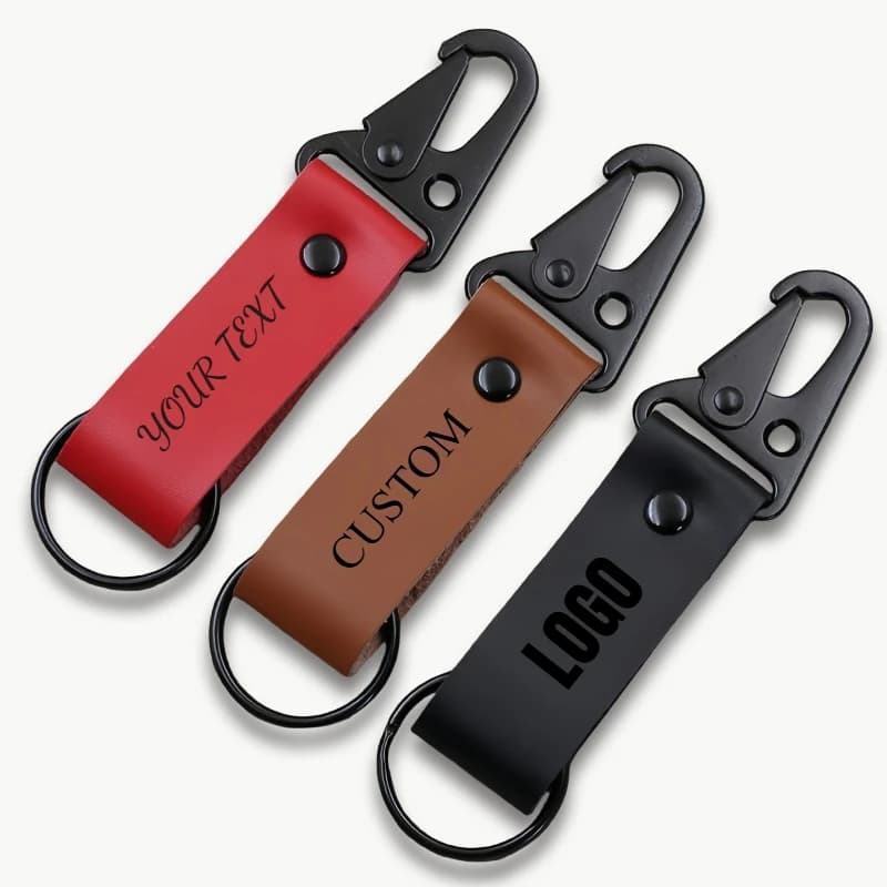 Genuine cow leather key chain with custom logo with eagle beak buckle with laser engraving NOME TEXT Men's Custom Keychain
