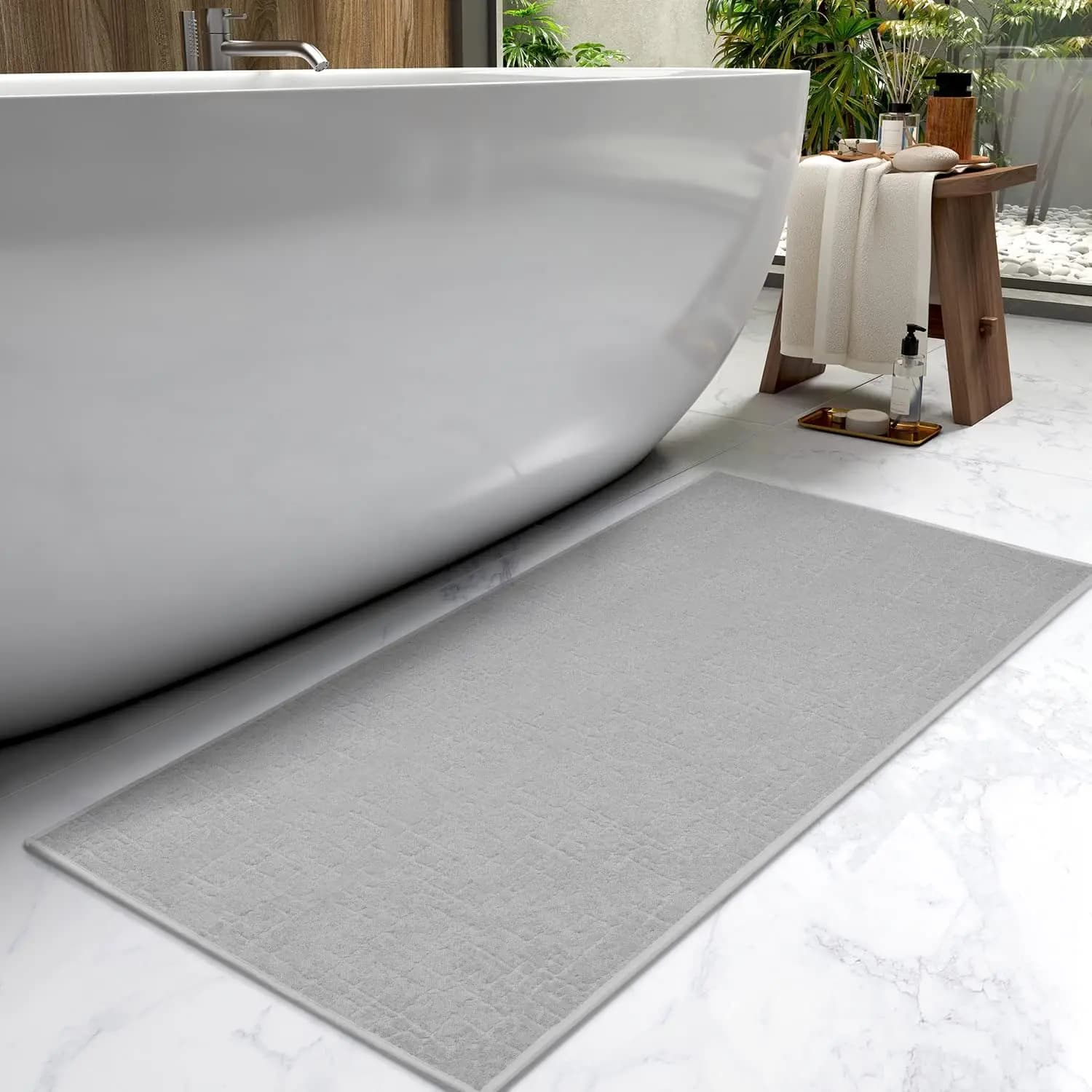 Tappetino da Bagno ad Asciugatura Rapida, Assorbente e Antiscivolo, Lavabile con Base in Gomma, Grigio 24x70 Pollici