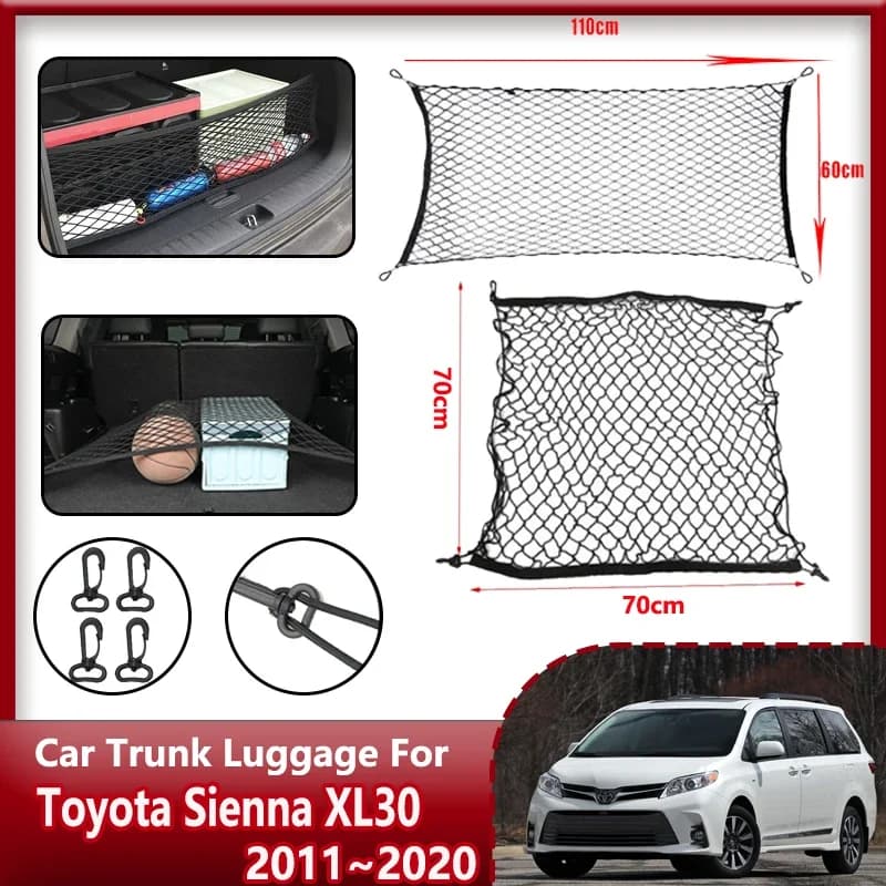 Bagagliaio di un'auto Netto Per Toyota Sienna 2018 Accessori XL30 2011 ~ 2020 XL30 Nylon Mesh Bagagli Cargo Organizer Borsa di Immagazzinaggio Accessori