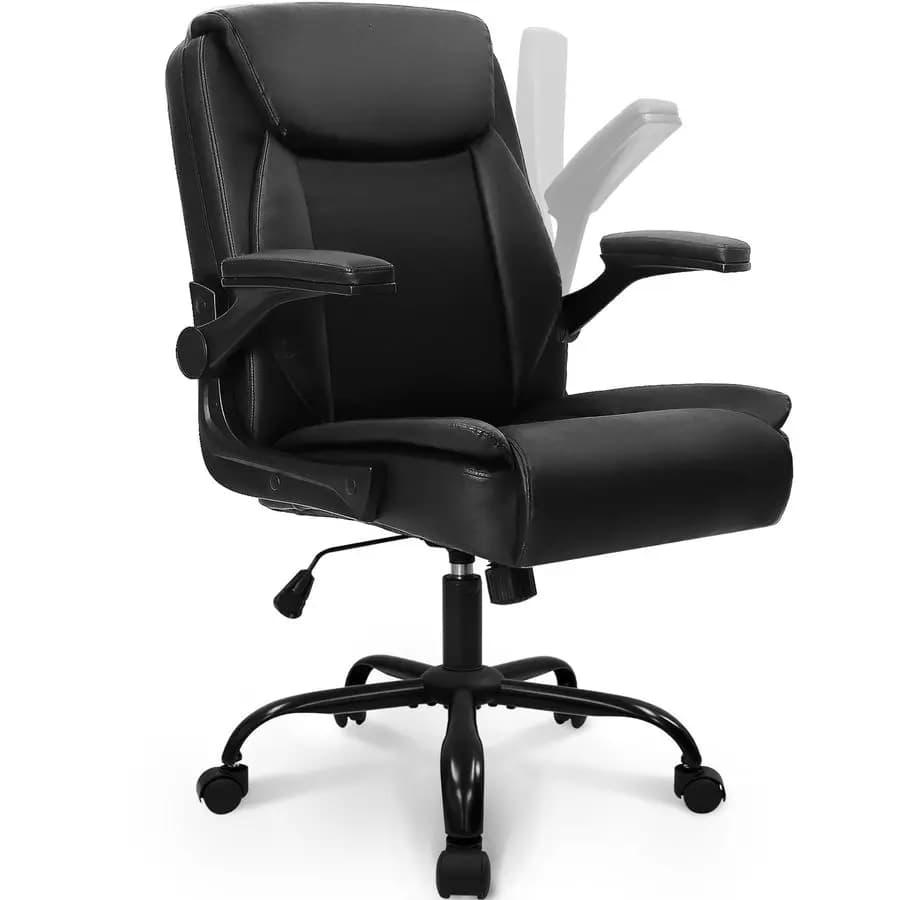 Sedia da Ufficio Ergonomica in Pelle con Schienale Medio, Braccioli Regolabili e Ruote Girevoli per H
