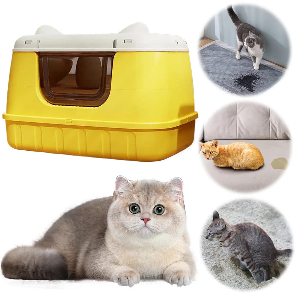Large Cat Litter Box Enclosed Cat Toilet Anti Splashing Cat Litter Pan with Lid for Larger Cat Breeds Or Multiple Cat Households