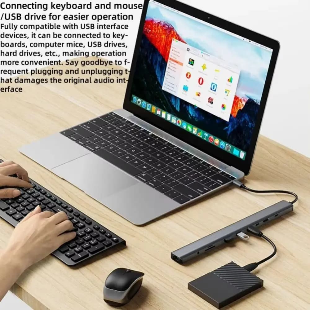 Hub 4K HDTV 10 in 1 Type-C PD 100W Ricarica USB 3.0 Trasferimento dati Docking station USB-C Tastiera Mouse Rete 100Mbps