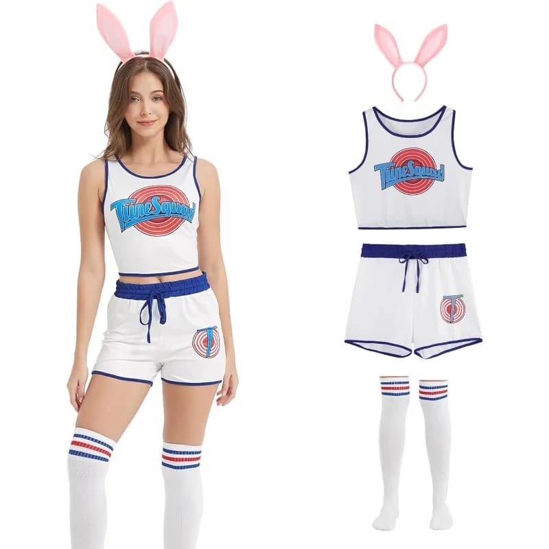 Costume cosplay da coniglio da donna di Halloween, completo di film spaziale con pantaloncini, calzini, fascia per capelli, vestito da festa di carnevale