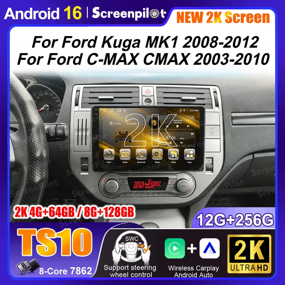 Autoradio GPS Android 16 con Schermo Touch e Lettore Multimediale per Ford Kuga Mk1 2008-2012
