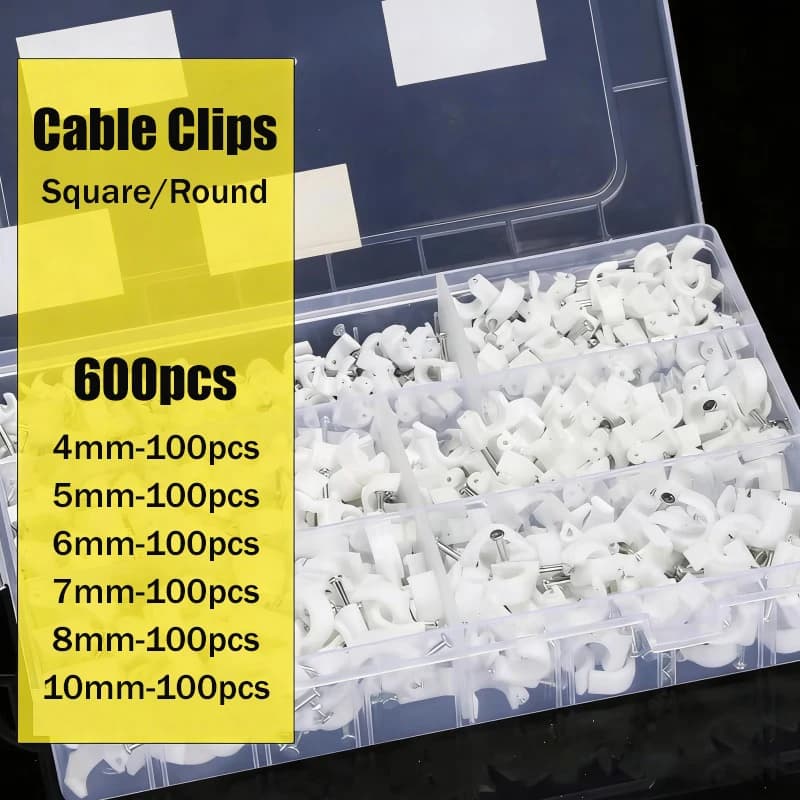 Set di 600 fermagli per cavi a clip, assortimento da 4/5/6/7/8/10 mm, per la gestione dei cavi elettrici, fermacavi per cavi.