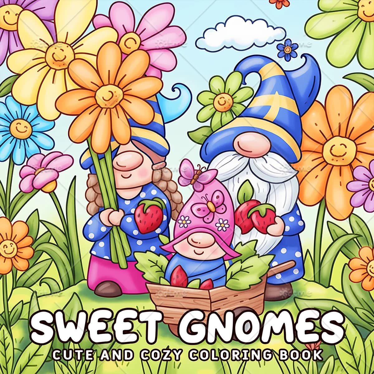 SWEET GNOMES Bold-easy Patterns Coloring Book for Adults Cute Drawing Book Perfect Gift for Party and Birthday