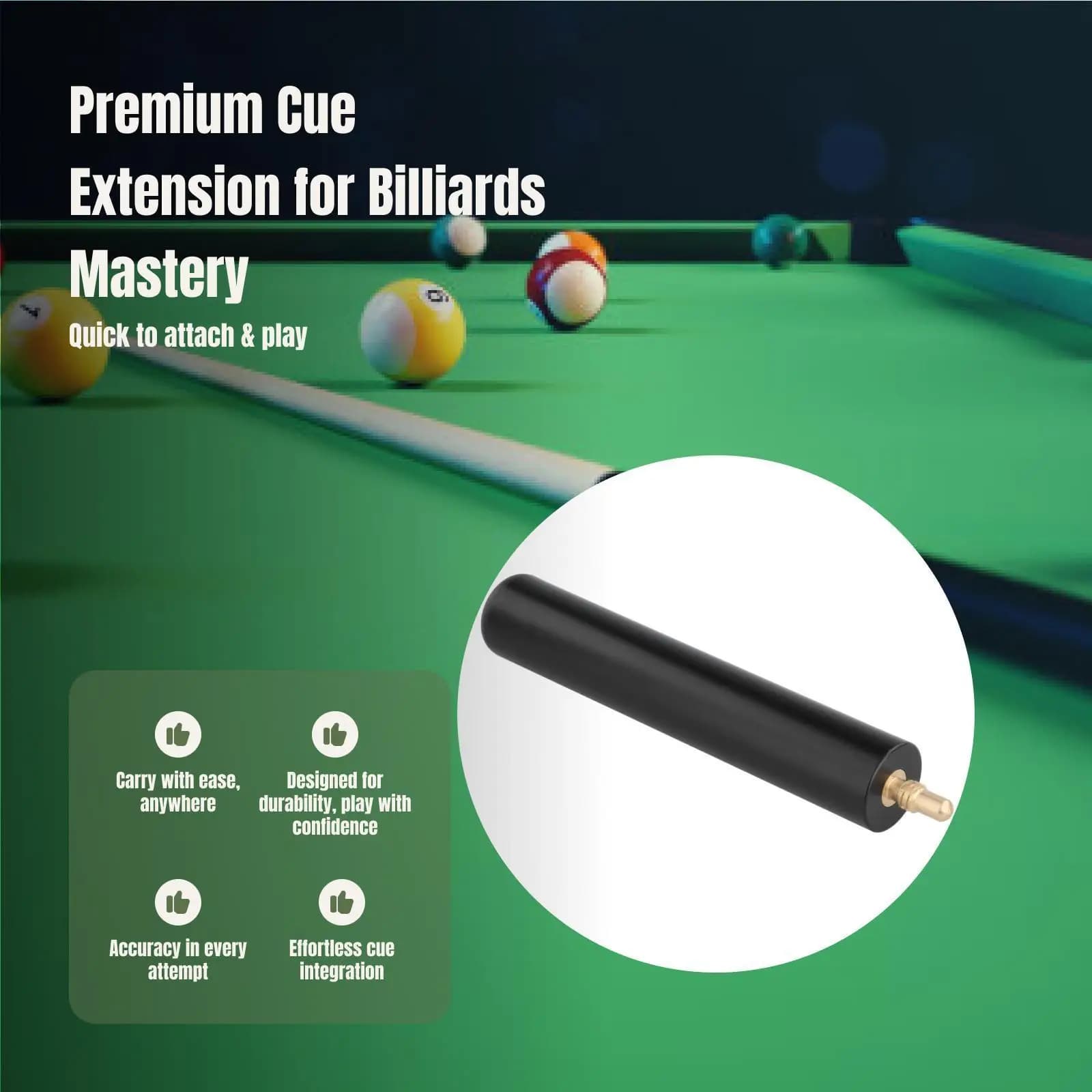 Push on Aluminum Alloy Pool Cue Extender Billiard Extension Accessory for Table Game Practice