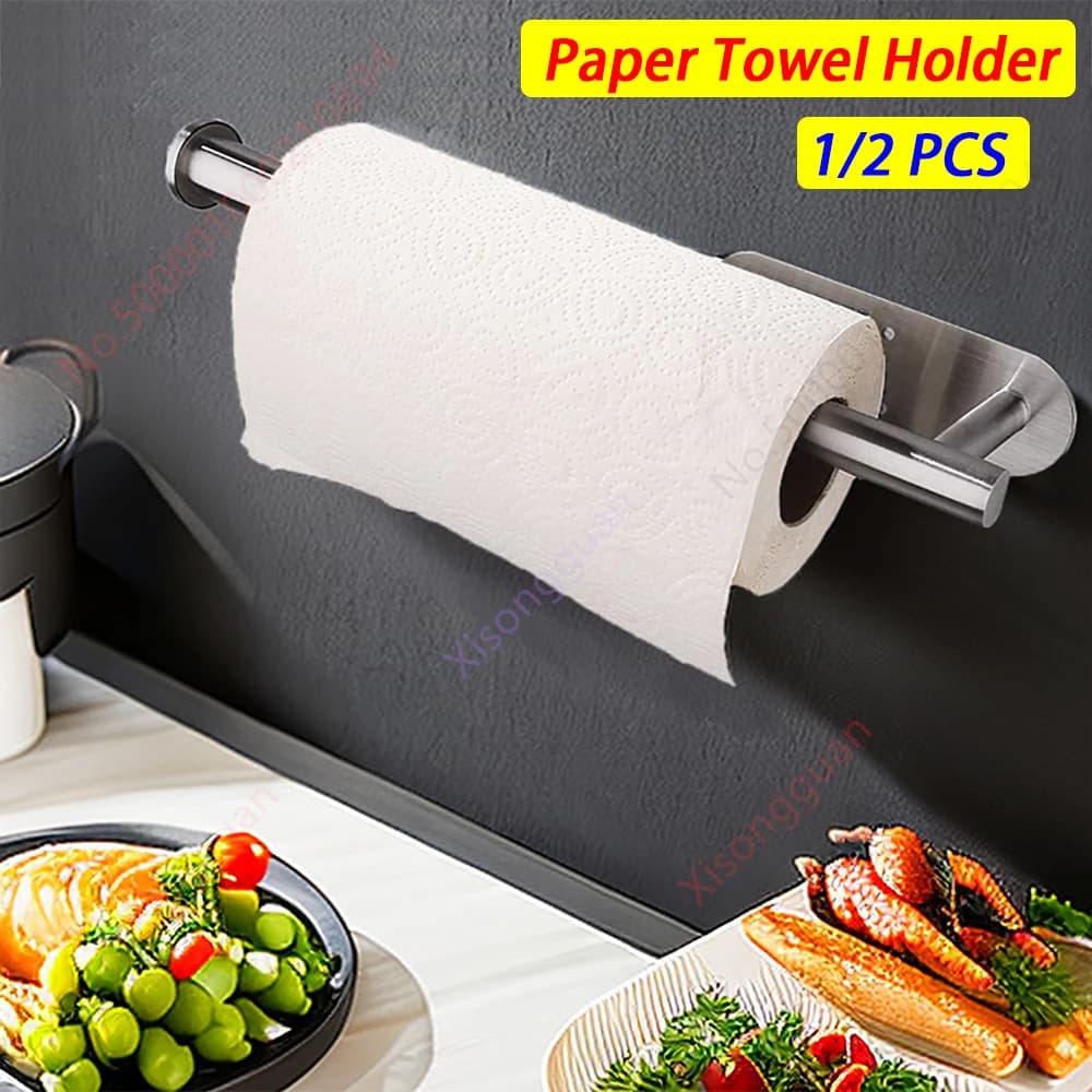 1/2 pezzi porta asciugamani di carta da cucina porta carta igienica porta fazzoletti adesivo Dispenser per tovaglioli accessori per il bagno di stoccaggio dell'armadio