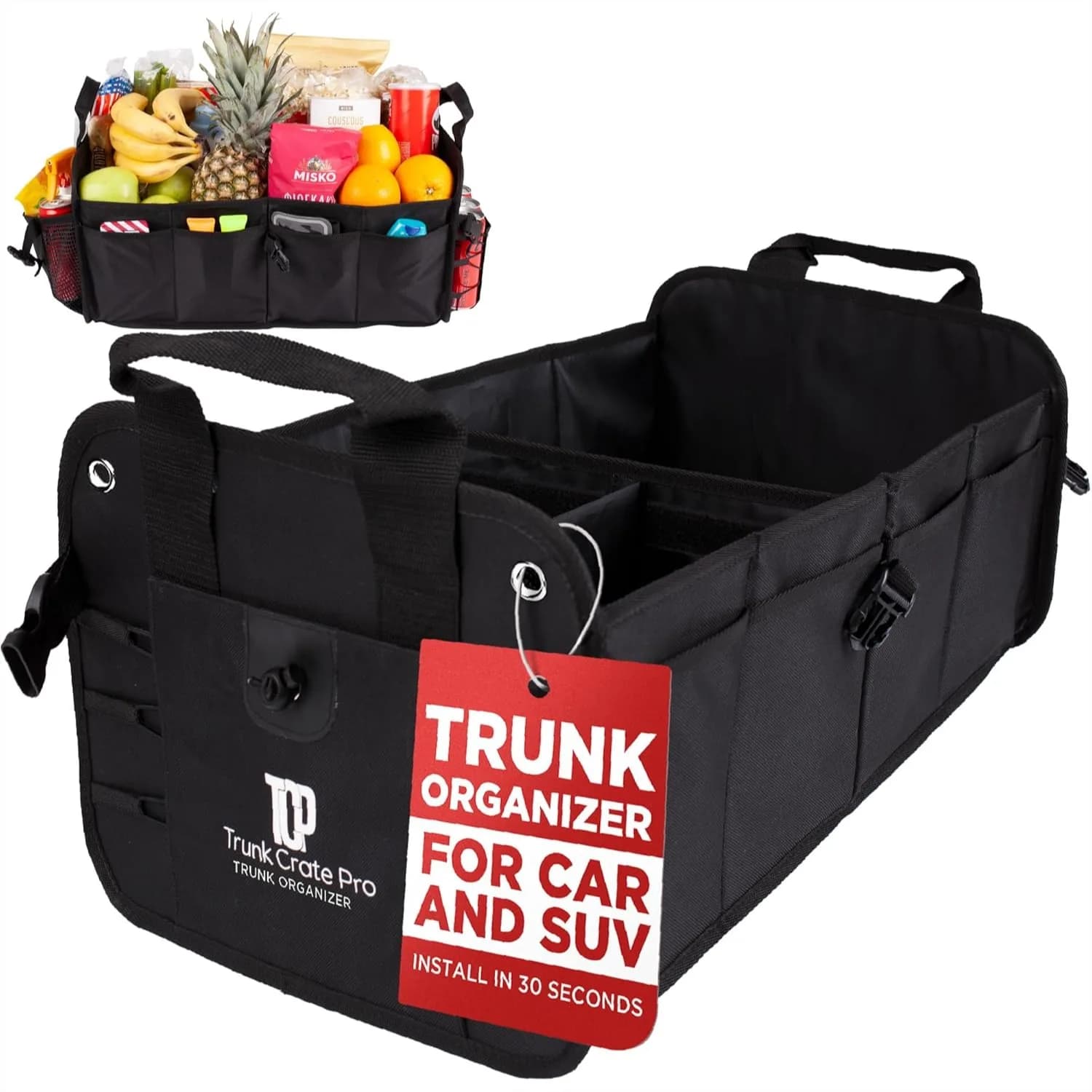 Organizzatori e Contenitori per Auto Premium, Multi-Scomparto Regolabile, Organizzatore Portatile Pieghevole per Bagagliaio SUV, 20,86"L x 13,4"W