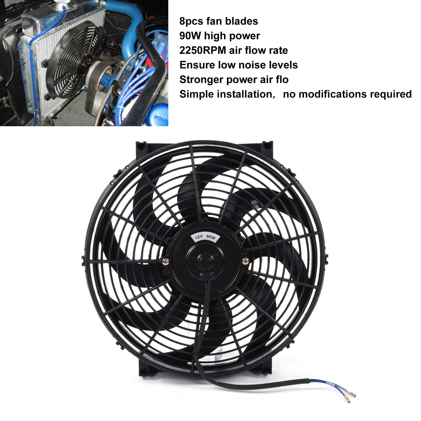 Ventola per radiatore elettrico per auto 12V 90W, kit di montaggio per ventola di raffreddamento per radiatore elettrico universale da 14 pollici Ventola sottile da 12V 90W Push Pull