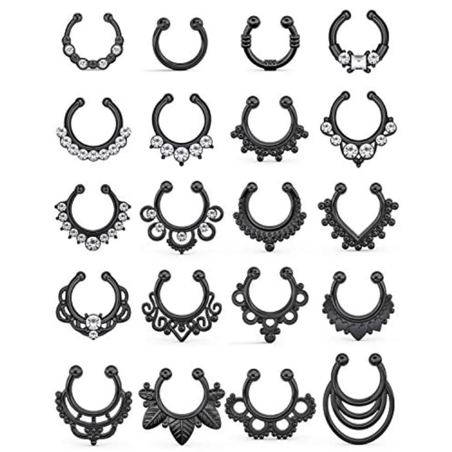Fake Septum Nose Hoop Rings Clear CZ Faux Non Pierced Clicker Hanger Nose Septum Ring Clip On Body Piercing Jewelry 20PCS