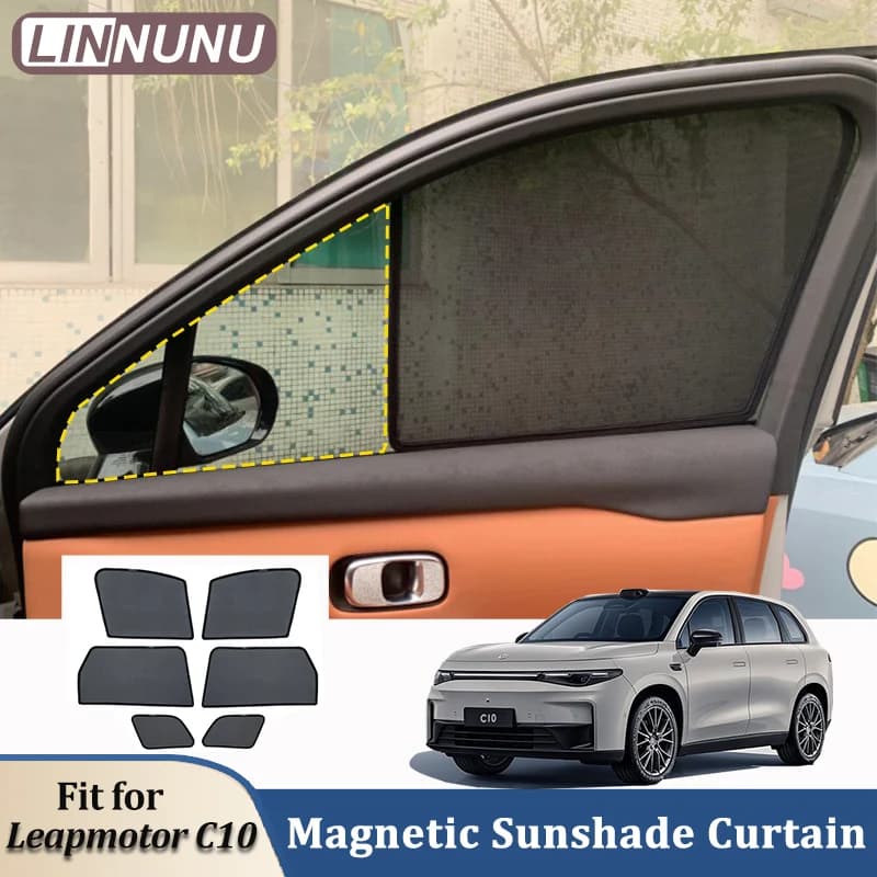 LINNUNU Tenda magnetica per parasole per finestrino dell'auto per Leapmotor C10 Tenda parasole per finestrino laterale automatico Tenda parasole per rivestimento esterno
