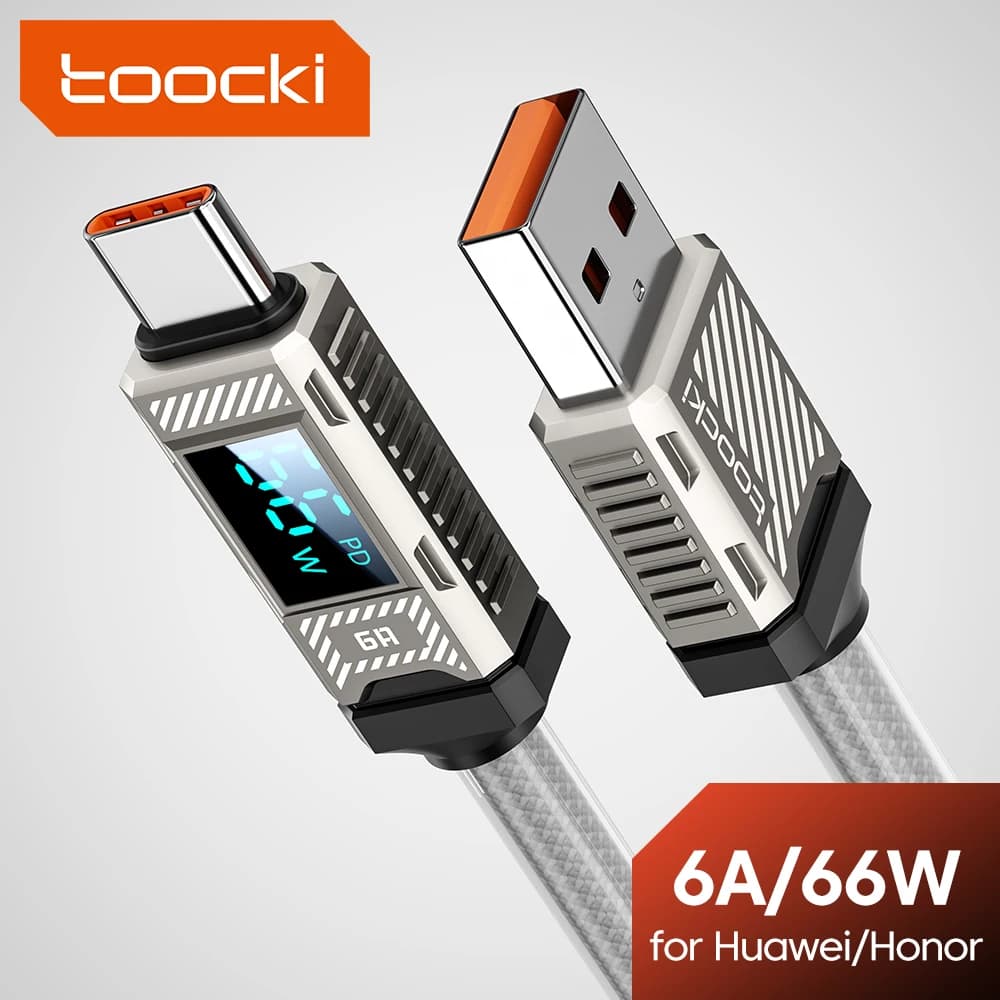 Toocki PD 66W USB Cable C Display 6A Quick Charging Cable for Huawei Mate60 P70 Honor Matebook Xiaomi Samsung Data Cable