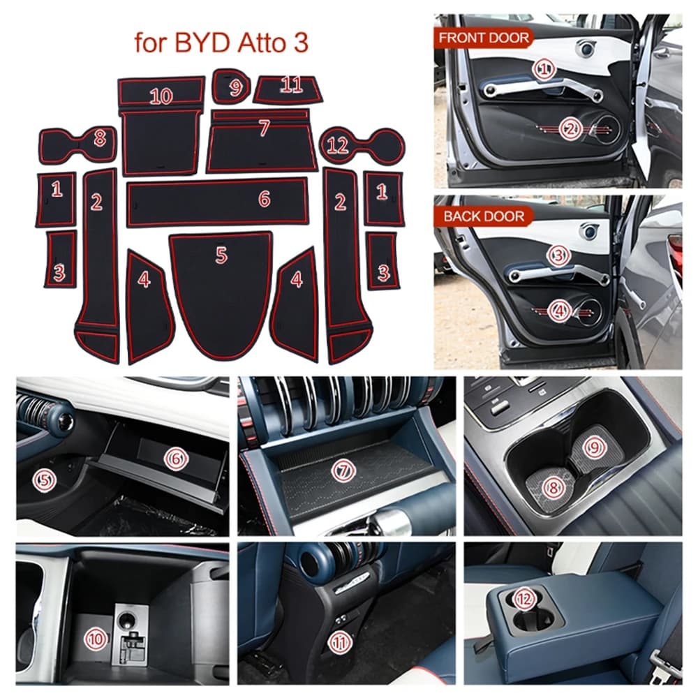 For BYD Act 3 2021 2022 2023 LHD Auto Interior Door Scanning Mats Gate Slot Pad Non-slip Cup Zerbino Decoration Accessories