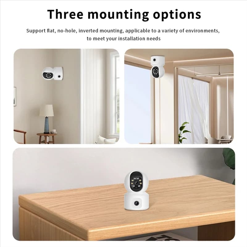 ABBK-Camera IP Wifi a doppio obiettivo da 8 MP per casa intelligente, baby monitor con visione notturna a colori e tracciamento umano